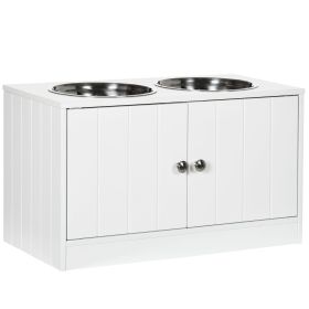 PawHut Elevated Dog Bowls with Storage Cabinet, Large 44L Capacity, Raised Dog Bowl Stand, Pet Food Bowl Feeding Station, White