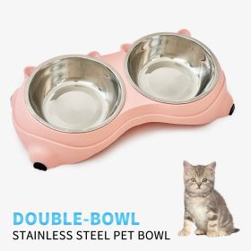 Double Stainless Steel Pet Bowl Set, Macaron Colors, Non-Slip Base And Easy To Clean For Cats And Dogs, Indoor And Outdoor Use (Color: Pink)